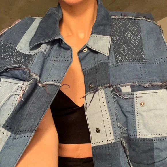 Monki Denim Patch Work Jacket M/L - Picture 9 of 13